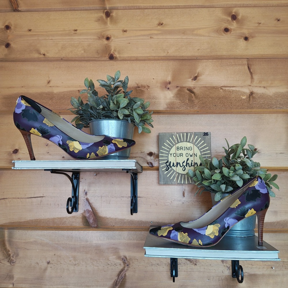 Coach Smith Leather Purple Multi Pump Floral Point Toe Heels Career Office Sz 8B